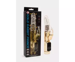 Gold Rabbit Prince Vibrating &amp; Rotating Penis Gold Clear