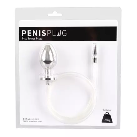 Piss to Ass Plug - üreges acél anál dildó húgycsőtágítóval