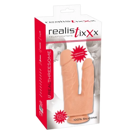 realistixxx Threesome - akkus, tapadótalpas élethű dupla forgó vibrátor (22cm)